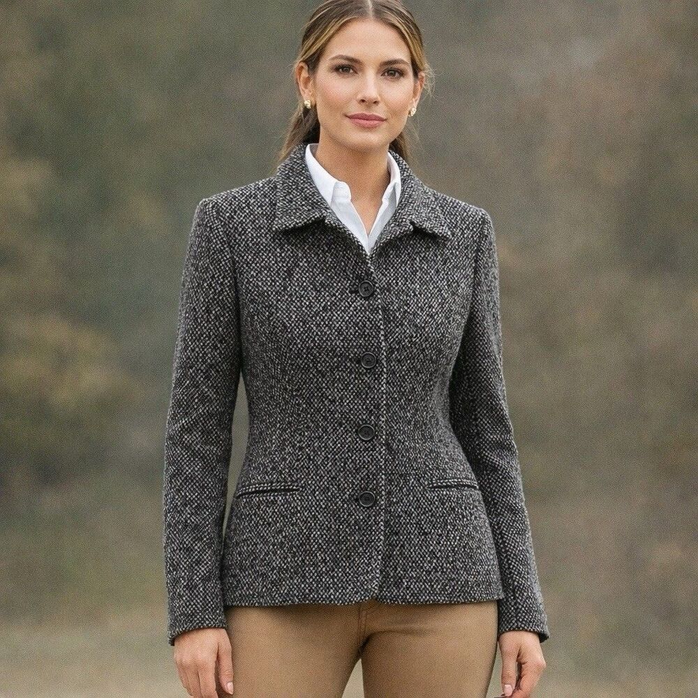 Ralph Lauren Wool Tweed Equestrian Riding Blazer sz 12 Old Money Preppy Heritage